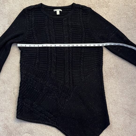 Dana Buchman Asymmetrical Hem Tunic Sweater Size L Black w/ Gold Metallic Thread - Picture 6 of 7
